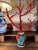Chinoiserie Chic Decorative Faux Red Coral Branch in Handpainted & Gilded Green Vase For Sale - Image 13 of 16