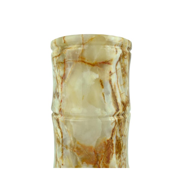 Late 20th Century Modern Cylinder Bamboo Design Carved Solid Onyx Stone Vase For Sale - Image 6 of 11