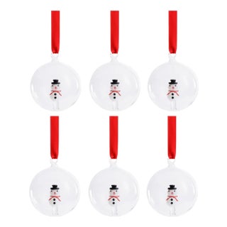 Snowman Clear Ball Ornaments, Set of 6, 3.25" For Sale
