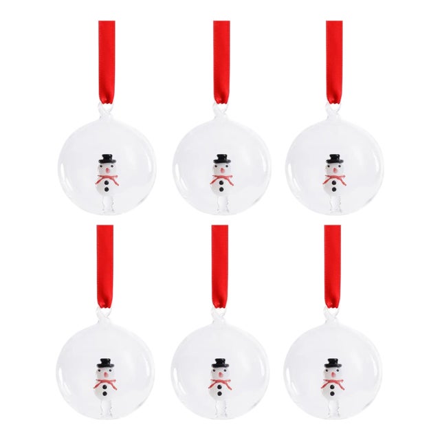 Snowman Clear Ball Ornaments, Set of 6, 3.25" For Sale
