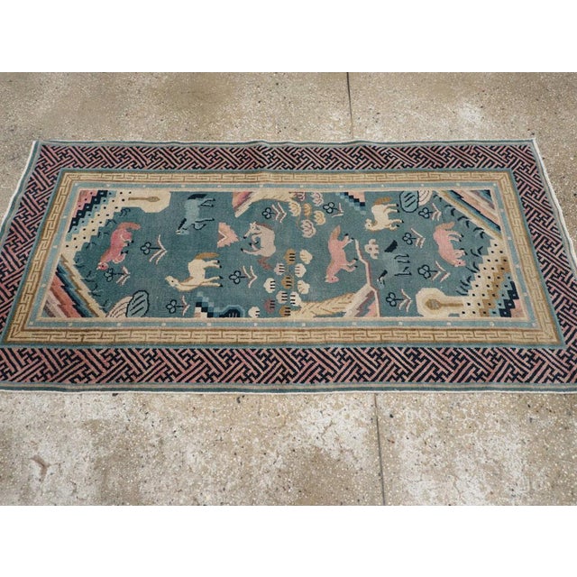 Galerie Shabab Collection Early 20th Century Chinese Pictorial Throw Rug For Sale - Image 4 of 8