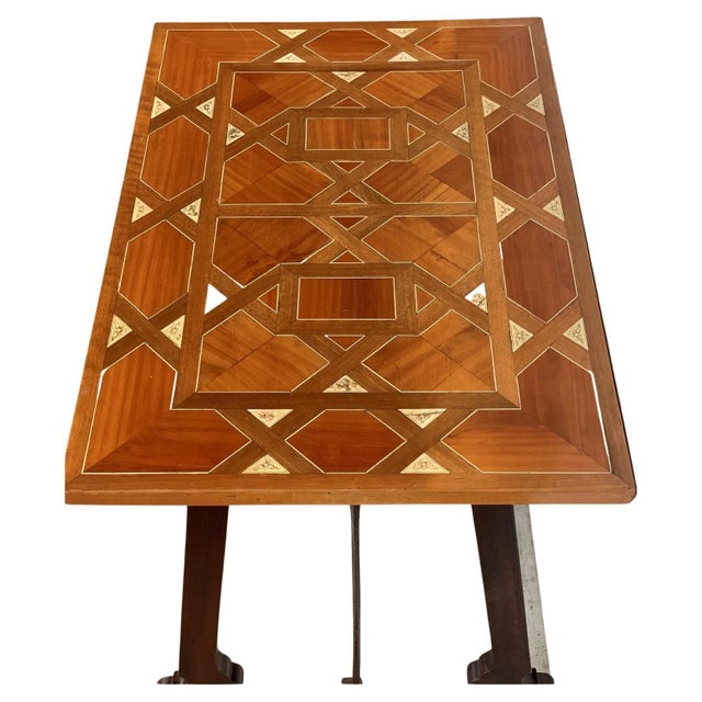 19th Century Baroque Spanish Side Table with Marquetry Top and Lyre Carved Legs For Sale - Image 10 of 18