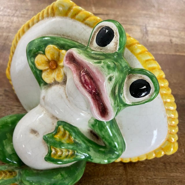 Ceramic Vintage Mid to Late Twentieth Century Colorful Majolica Style Horchow Frog With Pillow Figurine For Sale - Image 7 of 8