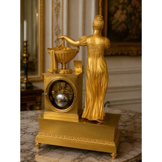 c.1800 Rouchouze Empire Gilt Bronze Mantel Clock For Sale - Image 16 of 18