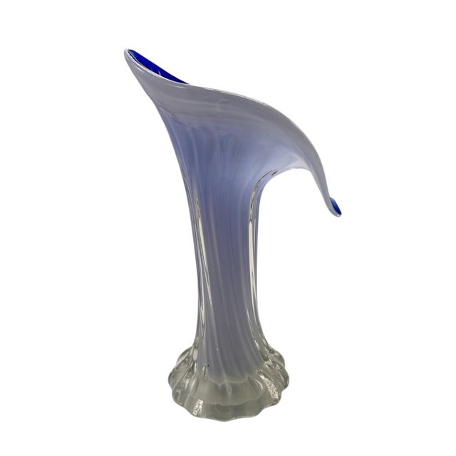 Clear and Blue Murano Glass Flower Vase, Italy, 1960s For Sale - Image 4 of 6