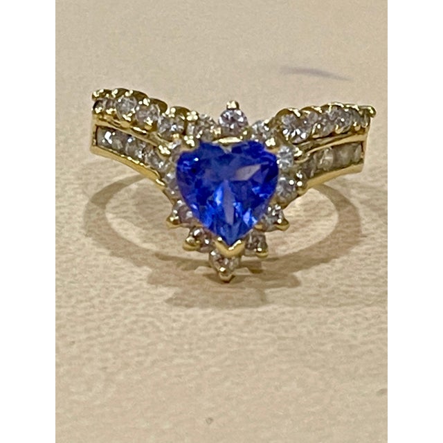 1.25 Carat Heart Shape Tanzanite and 1.5 Carat Diamond Ring 14 Karat Yellow Gold For Sale - Image 17 of 18