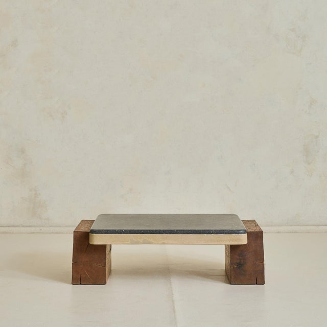 Belgian Slate + Wood Coffee Table, 1970s For Sale - Image 4 of 11