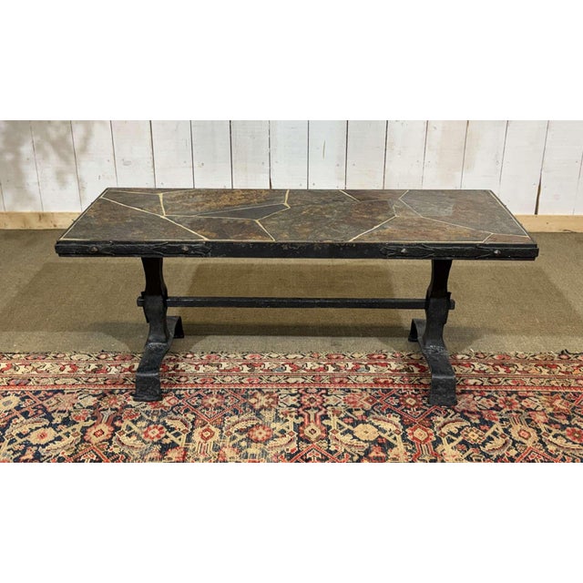 Coffee Table in Forged Steel with a Slate Top, 1950s For Sale - Image 12 of 12
