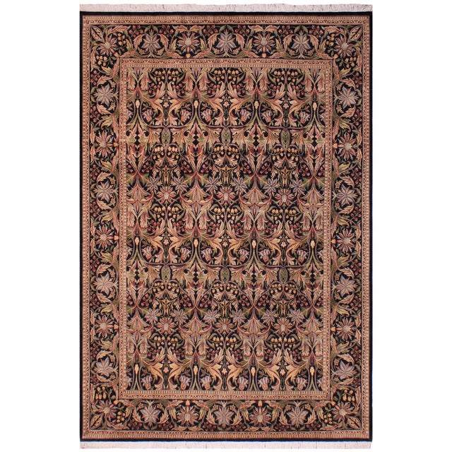 Shabby Chic 1990's Floral Pak-Persian Black/Black Wool Rug - 8'11'' X 12'2'' For Sale - Image 9 of 9