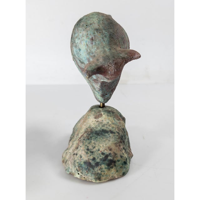 Late 20th Century Mid-Century Modern Abstract Verdigris Green and Red Peachbloom Glazed Bull Sculpture For Sale - Image 5 of 12