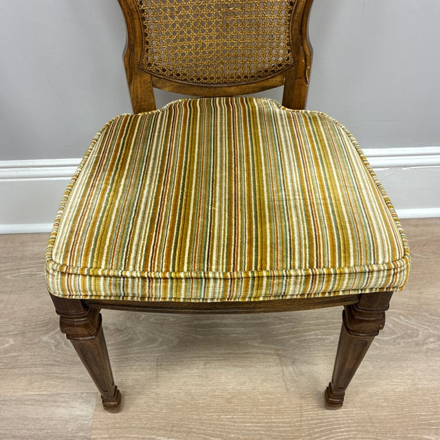 Neoclassical 1980s Drexel Cane Back Dining Chairs Original Fabric For Sale - Image 3 of 7