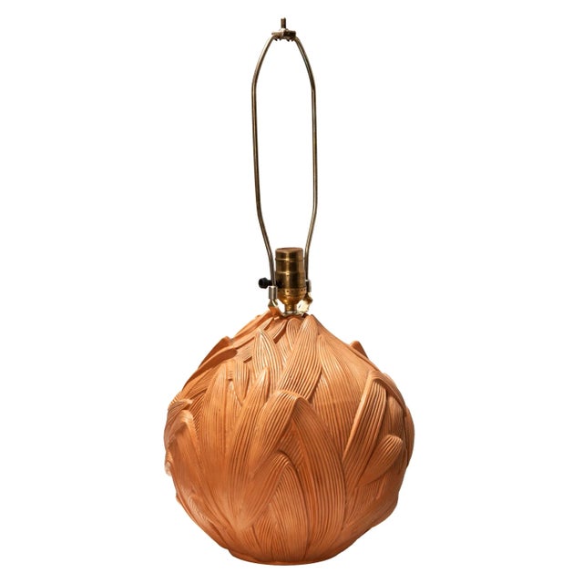 1970's Terracotta Globe Lamp With Leaf Motif For Sale - Image 4 of 9