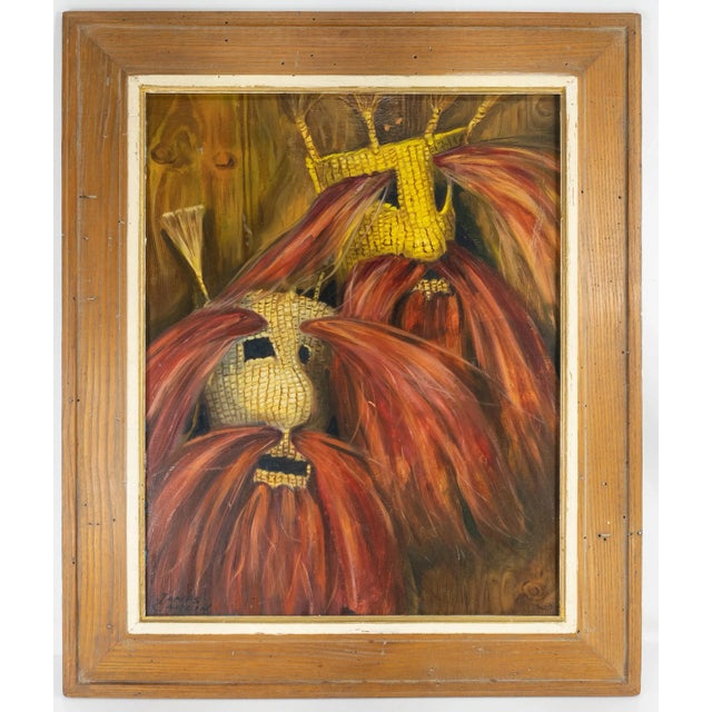 American Oil Painting of Mexican Masks by James For Sale - Image 11 of 11