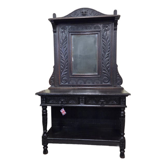 Late 19th Century Carved Oak Victorian Hall Table With Mirror Back For Sale
