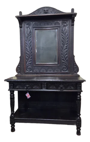 Late 19th Century Carved Oak Victorian Hall Table With Mirror Back
