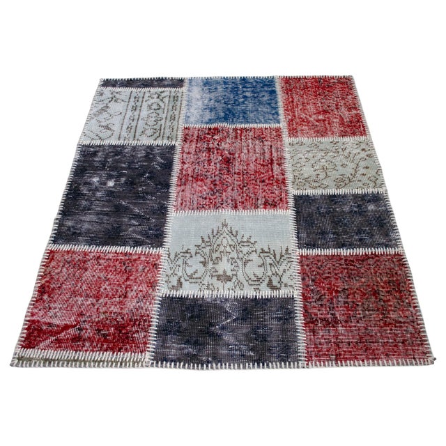 Turkish Hand Knotted Rug Handstitched Floor Art Modern Decor - 3'9"x4'5" For Sale - Image 6 of 18