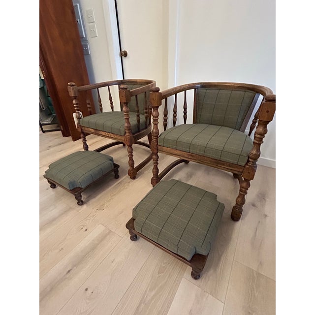 1970s 1970s Captain Style Chairs With Matching Footstools, Newly Reupholstered - 4 Pieces For Sale - Image 5 of 8