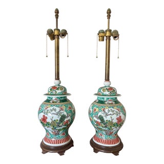 1950s Hand Painted Hollywood Regency French Ginger Jar Table Lamps, by Marbro - a Pair For Sale