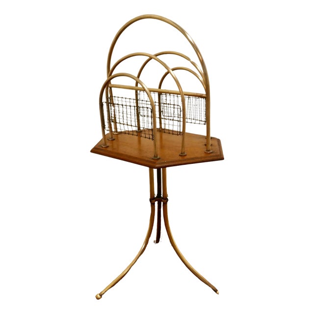 Victorian Golden Oak and Brass Revolving Magazine Rack, 1880 For Sale