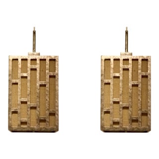 Currey & Co. Organic Modern Metal and Jute Geometric Pendants Pair For Sale
