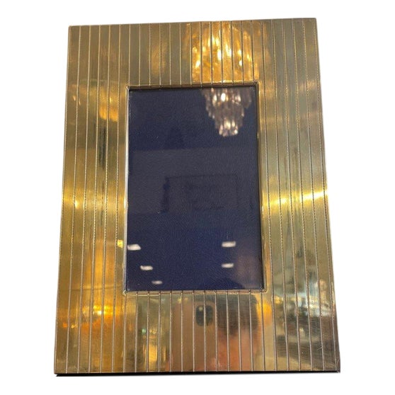 Vintage Brass and Blue Velvet Photo Frame, 1970s For Sale