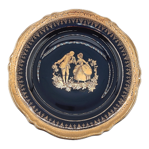 VTG Limoges Cobalt Blue & 22k Gold Courting Couple Porcelain Plate