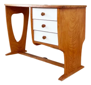 Postmodern 1980s Pine Wood writing Desk in the style of Guillerme & Chambron
