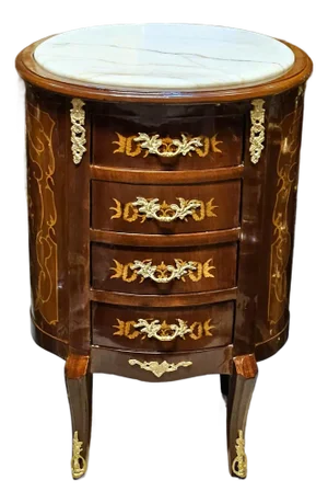 French Style Small Commode – Marble Top, 4 Drawers & Gold Leaf Accent Chest