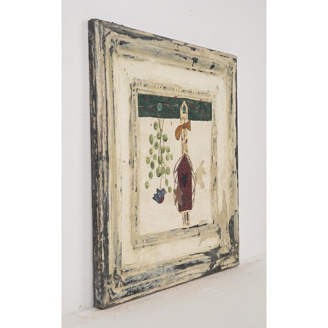 Hand painted acrylic country bird house painting on antique tin ceiling panel. It is signed K Pushnowski. Each piece is...