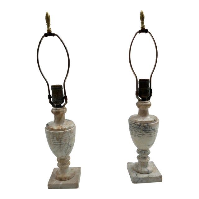 Neoclassical Italian Alabaster Urn Table Lamps- A Pair For Sale
