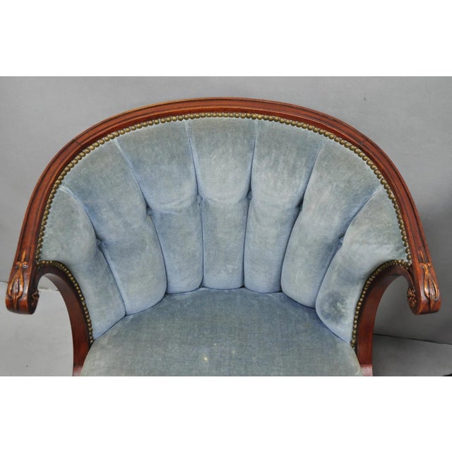 Vintage French Hollywood Regency Mahogany Saber Leg Parlor Lounge Chair - A Pair For Sale - Image 4 of 16