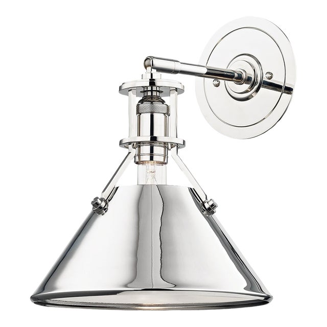 Hudson Valley Lighting Mark D. Sikes Metal No.2 1-Light Wall Sconce, Polished Nickel For Sale