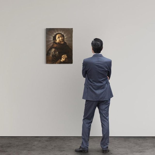 Antique 18th-century Italian painting. Oil on canvas artwork depicting a religious subject, Ecstasy of Saint Francis, of...