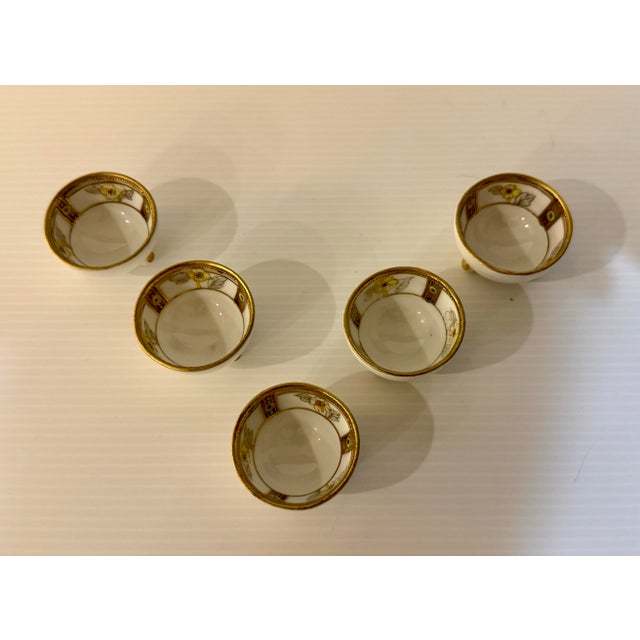 Ceramic Antique Hand Painted Nippon Porcelain Footed Salt Cellars, Set of 5 For Sale - Image 7 of 12