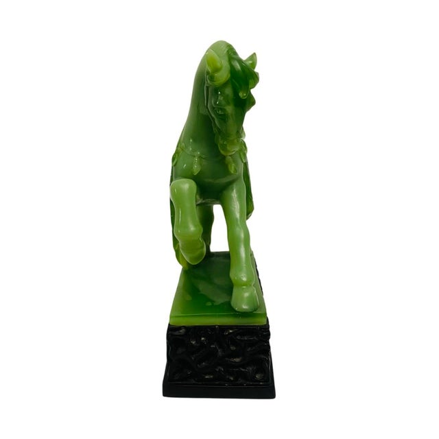Vintage Green Chinese War Horse Statue on Black Pedestal Asian Decor. Condition is preowned. Please see all pictures...