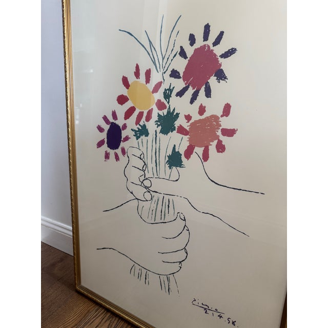 This Pablo Picasso rare vintage 1995 Modernist lithograph print custom framed iconic poster " Bouquet of Peace "1958, is a...