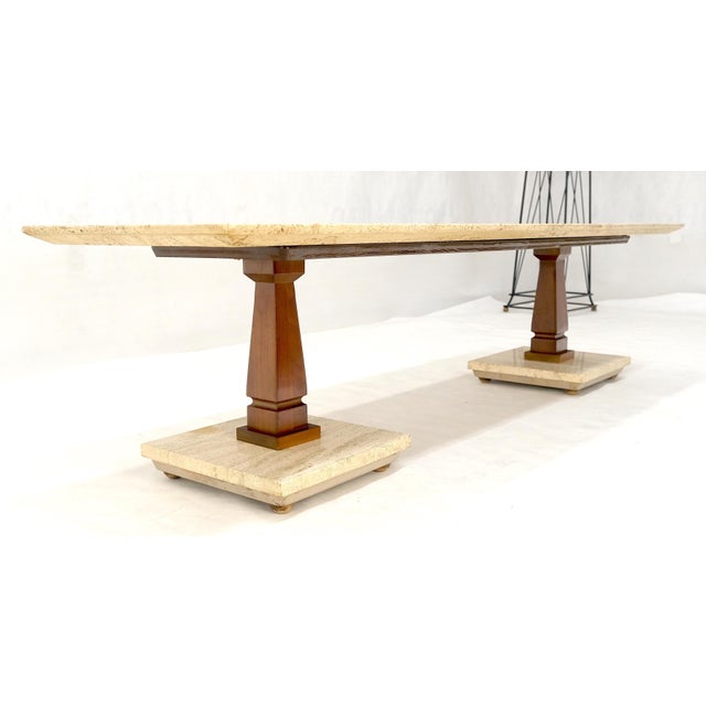 Inlayed Travertine Top & Base 18x60" Rectangle Mid Century Modern Coffee Table For Sale - Image 9 of 12