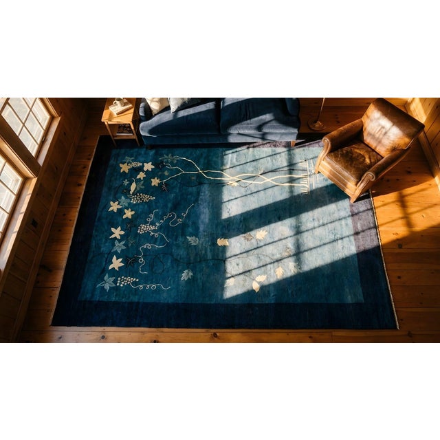 Black Antique Chinese, Peking Rug 9' 0'' x 11' 6''. For Sale - Image 8 of 10