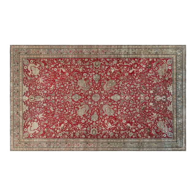 19th Century Persian Tabriz Red Hand Knotted Wool Carpet For Sale