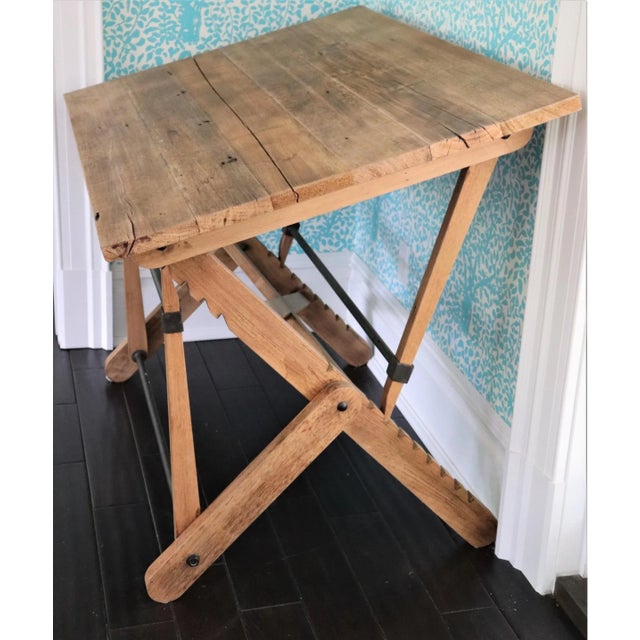 20th Century Adjustable Reclaimed Oak and Iron Drafting Table For Sale - Image 9 of 13