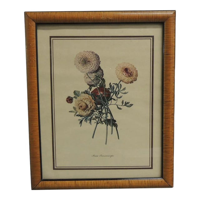 Vintage Framed Floral Printed Bouquet in Wood Frame For Sale