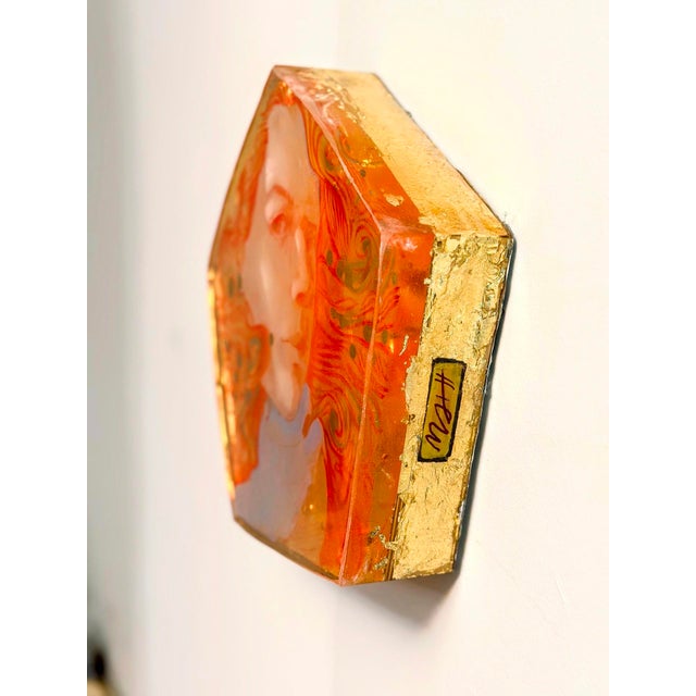 Portraiture The Long Game by Marc Scheff | layered resin, pencil, acrylic, ink on cradled board depicting a woman's portrait. For Sale - Image 3 of 5
