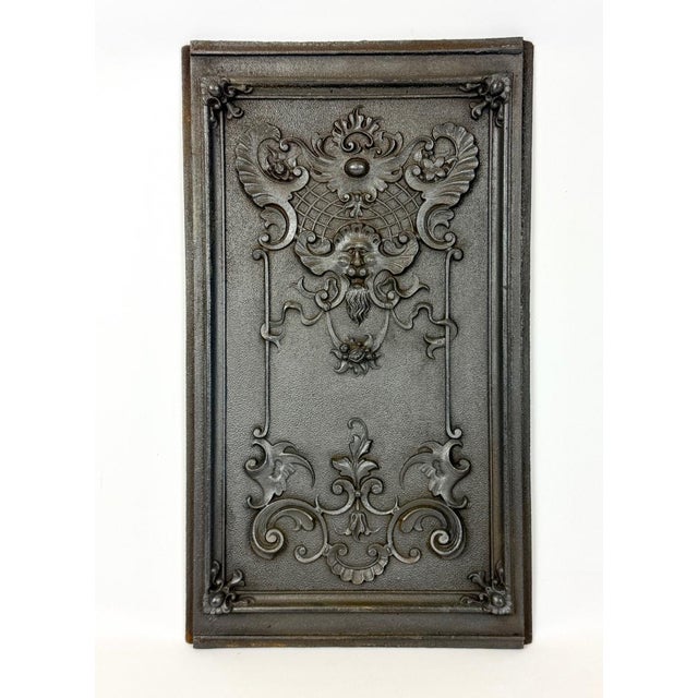 Antique Renaissance Revival Mascaron Grotesque Cast Iron Fireback For Sale - Image 10 of 10