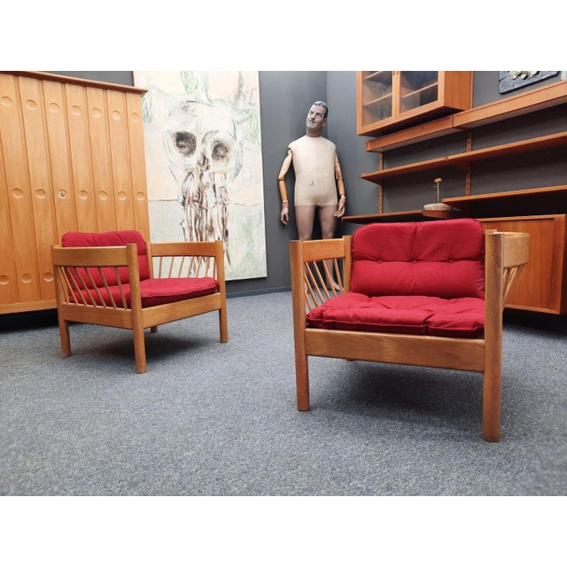 A very rare armchairs by jørgen bækmark of denmark. a beautifully designed piece from the 1960s. the seat and back...