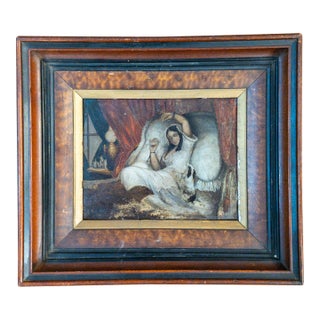 19th Century French or Continental Interior Genre Scene of a Lady With Dog, Oil on Tin For Sale