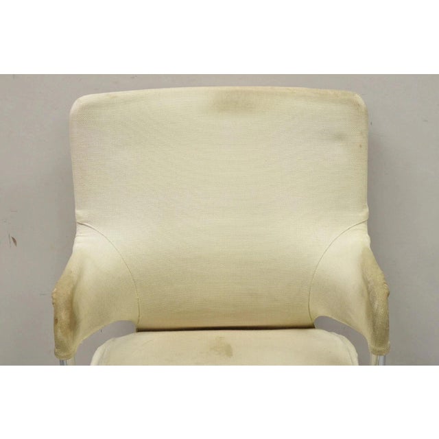 Vintage Mid Century Modern Milo Baughman Style Tubular Chrome Fabric Arm Chair For Sale - Image 4 of 11