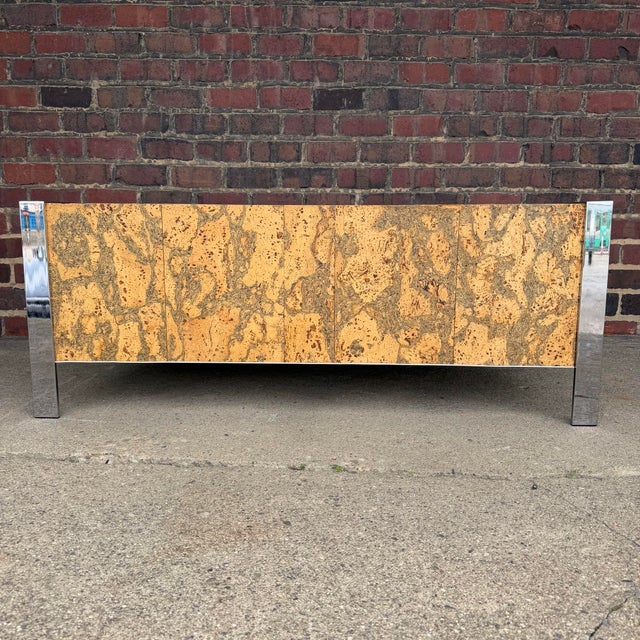 Wood Adrian Pearsall Chrome & Cork Loveseat Sofa for Craft Associates (2 of 2) For Sale - Image 7 of 12