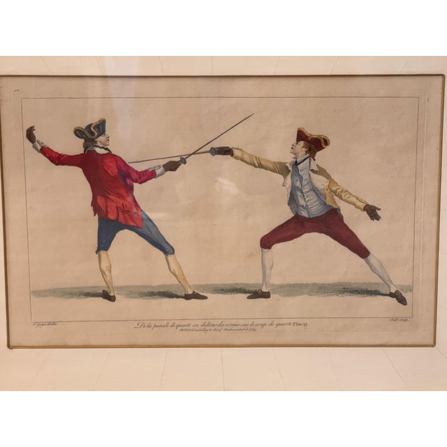 Set of Three Hand Colored Fencing Themed Engravings For Sale - Image 9 of 11