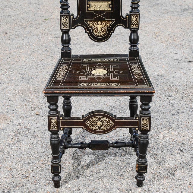 Late 19th Century Ebony Colored Chair Inlaid with Pogliani Relief Decorations For Sale - Image 15 of 18