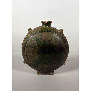 Green glazed earthenware gourd used by nomadic horsemen, China, Tang Dynasty (618-907) For Sale